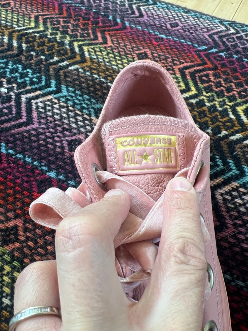 Converse Allstar Low Rust Big Eyelet Pink Leather  Low Tops Like New - Picture 11 of 12